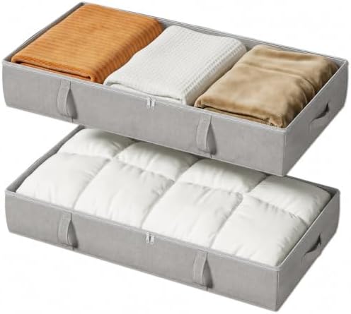Side-Supported Under Bed Storage Containers, 6 Inch 60L Clothes Storage Bin | Underbed Storage Bin with Sturdy Handles and Sidewalls, Closet Organizer for Clothes, Blankets, Seasonal Items, Gray, 2 Pack by Vailando