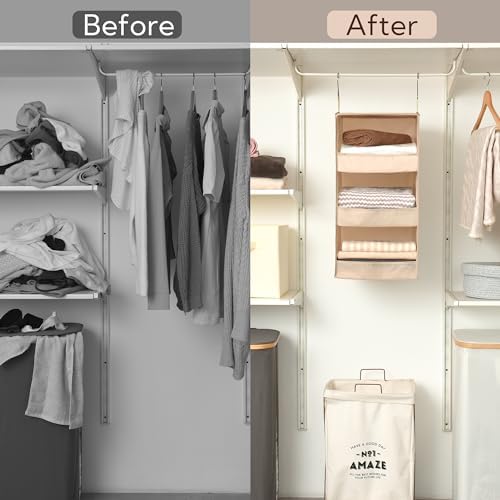 GRANNY SAYS 3-Shelf Hanging Closet Organizer, Foldable Storage, Khaki | 33 lb Capacity, No-Sag Support, Keeps Clothes Neat, Folds Flat, Fits RV, Dorm & Small Closets - Image 7
