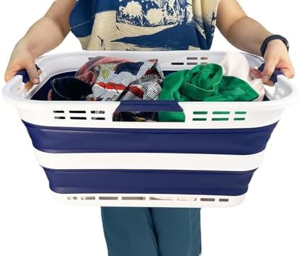 SAMMART 42L (11 Gallon) Collapsible Plastic Storage Basket - Foldable Pop Up Storage Container/Hamper - Portable Laundry Organizer - Space Saving (White/Starry Blue, 42L (Style A)) - Image 6