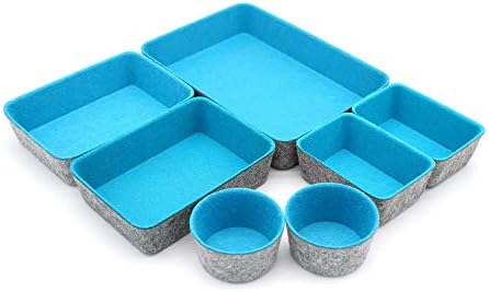 Welaxy Drawer organizers bins felt tray desk storage bins dividers small organizing box for office supplies closet cabinet makeup holder Fall room decor 7-piece (Turquoise) - Image 2