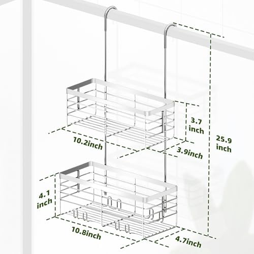 YUOROS 2 Tier Shower Caddy Hanging Over the Door (Silver) - Image 6
