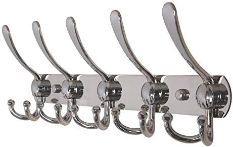 Dseap Coat Rack Wall Mounted - 5 Tri Hooks, Heavy Duty, Stainless Steel, Metal Coat Hook Rail for Coat Hat Towel Purse Robes Mudroom Bathroom Entryway,Chromed by Dseap