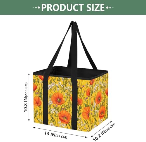 Trunk Organizer Collapsible Car Organizer with Handle Car Storage Box Bin for Groceries SUV Utility Tote Bag Portable Vehicle Container Yellow Poppy and Daisy Spring01 - Image 2