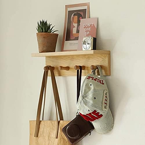 Entrance Coat Rack ，Coat Hooks, Wall-Mounted Wooden Hook Rack, Wall-Mounted Shelves(Oak Colored Finish—A-1) by CreatedOn2005