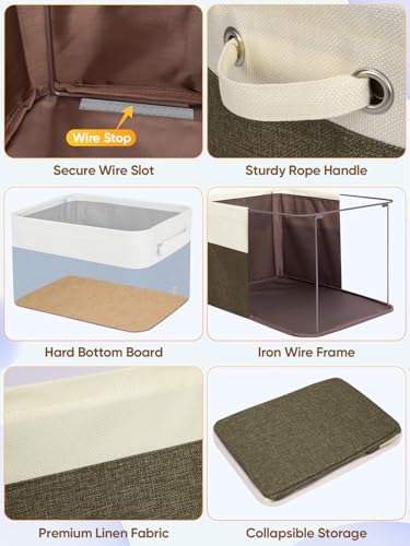 BALEINE 2 Pack Fabric Closet Storage Bins for Shelves, Linen Closet Organizers and Storage, Decorative Baskets for Organizing, Shelf, Clothes, Home, Office (Brown, 15"x11"x9.5") - Image 6