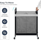 STO STO Laundry Hamper 2 Section, 100L Rolling Laundry Sorter Cart with Removable and Washable Liner Bag, Clothes Hamper with Wheels and Metal Handle for Laundry Room and Bedroom, Gray - Image 7