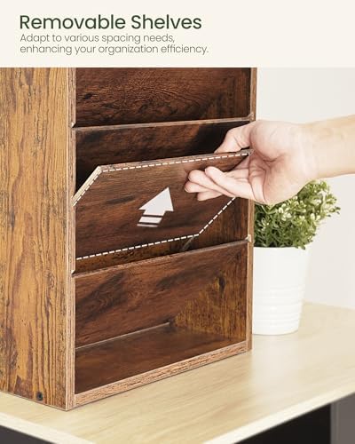 CHOEZON Wall File Organizer, 10-Tier Hanging Mail Organizer, Wall Mount File Holder with 4 Side Hooks, Mail and Storage Organizer, Wooden Vertical Hanging Holder for Office, Rustic Brown MWJ03FG - Image 4