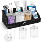 Marble Bathroom Countertop Organizer, Black Toothbrush Holders for Bathrooms Counter Organizer with 3PCS Qtip Dispenser, Toothbrush and Toothpaste Holder for Bathroom Organization Vanity Storage by MSBRCH
