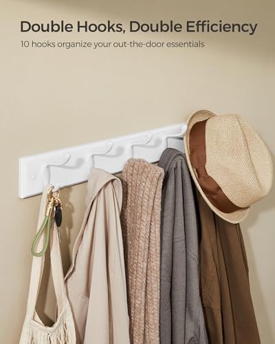 SONGMICS Wall-Mounted Coat Rack, 5 Dual Metal Hooks - Image 3