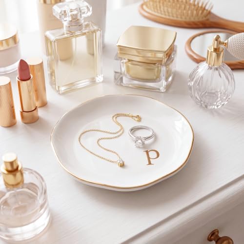 Ceramic Jewelry Tray, White Initial P Personalized Jewelry Dish - Image 4
