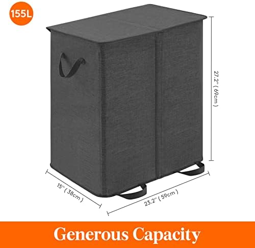 Lifewit Double Laundry Hamper with Lid, Removable Laundry Bags, Black - Image 5