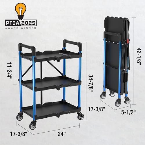 WORKPRO 3-Tier Collapsible Utility Cart, 210 LBS Cart with Wheels - Image 3