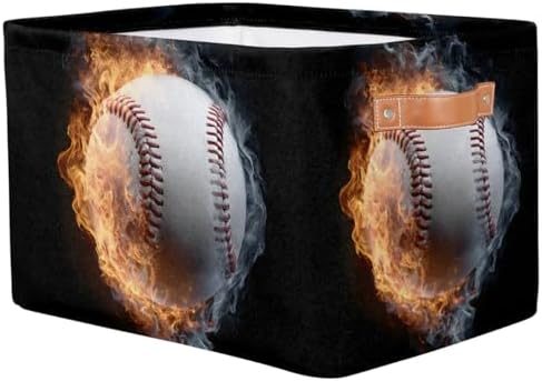 Baseball Fire Storage Basket Toy Storage Bins Collapsible Cube Organizer - Image 2