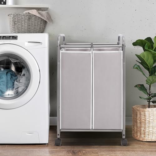 STORAGE MANIAC Laundry Sorter 2 Section, 90 L Gal Laundry Hamper with Wheels, Clothes Basket Separator Sorter, 2 Bag Rolling Cart and Removable Bags for Closet, Dorm, Collage, Grey - Image 3