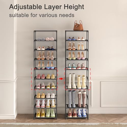 Autonomier 10 Tier Tall Shoe Rack, Non-Woven Fabrics Narrow Shoe Shelf - Image 4
