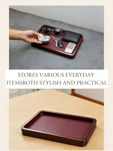 Valet Tray-Light Brown Wood Decorative Key Tray, Bedside Dump Holder.Catch All Tray Tray Decorative for Trinkets,Watches,Keys,Sunglasses. - Image 7
