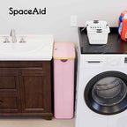 SpaceAid Slim Laundry Hamper with Lid, 65L Narrow Clothes Basket Bin with Bamboo Handles, Skinny Tall Collapsible Hamper for Bedroom, Bathroom, Dorm, Laundry Room - Pink - Image 3