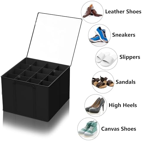 SUOCO 2 Pack Shoe Organizer for Closet, Fits up to 32 Pairs, Small Space Shoe Storage Boxes Bins Containers w/Adjustable Dividers and Clear Top, Black - Image 6