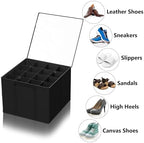 SUOCO 2 Pack Shoe Organizer for Closet, Fits up to 32 Pairs, Small Space Shoe Storage Boxes Bins Containers w/Adjustable Dividers and Clear Top, Black - Image 6