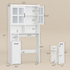 UPOSOJA Over The Toilet Storage Cabinet with Pulley Small Bathroom Storage Cabinet, Space Saver W/Adjustable Shelf & Glass Doors for Bathroom, Restroom, Laundry (Frosted Mirror-Type B) - Image 2