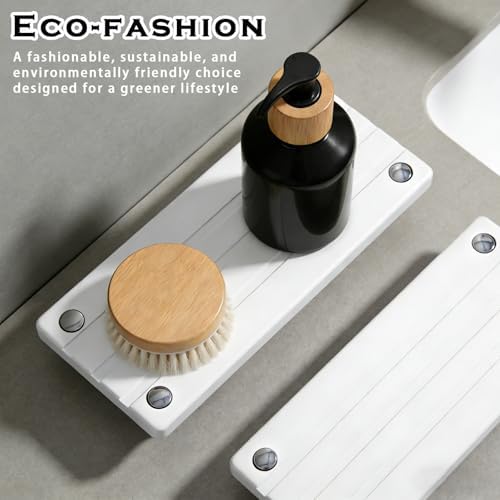2PCS Instant Dry Sink Caddy for Bathroom Counter, Durable Kitchen Sink Organizer, Diatomite Stone Drying Tray, Upgrade Water Absorbing Stone Tray for Sink, Anti-Slip Stone Soap Tray -White - Image 4
