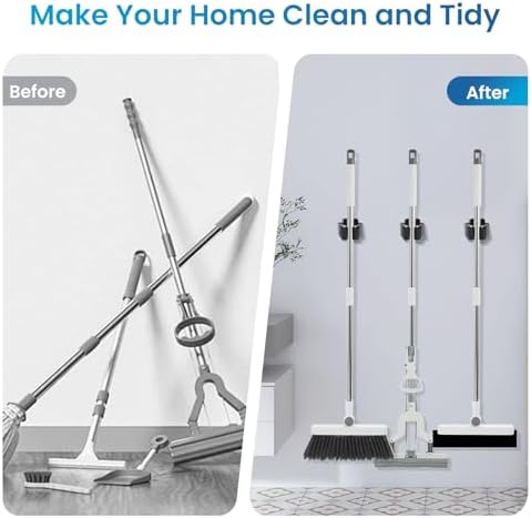 Broom Holder Wall Mount, 4PCS Broom Hanger Wall Mount, Stainless Steel Heavy Duty Mop Holder Broom Mop Hanger Wall with Screws, Garden Outdoor Tool Organizer Rack Broom Hanger (Black) - Image 5