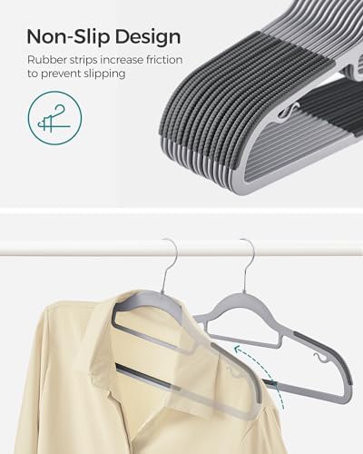 SONGMICS Pack of 50 Coat Hangers, Space-Saving Plastic Clothes Hangers | Non-Slip, 0.2 Inches Slim, 16.5 Inches Wide, 360° Swivel Silver Hook, Light Gray and Dark Gray, UCRP20G50 - Image 3