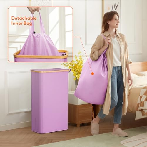 Lifewit 75L Slim Laundry Hamper with Lid and Removable Bag, Purple - Image 4