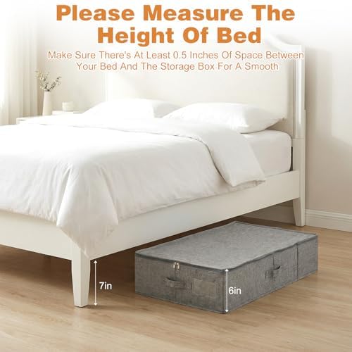 2-Pack Under Bed Storage Containers with Lids, 6.7" Low Profile Under Bed Organization Bins for Clothes, Bedding and Sweaters, 53L Large Fabric Storage Boxes, Foldable Space Saving, Gray - Image 5