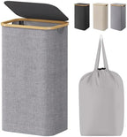 Lifewit 105L Laundry Basket with Lid, Clothes Hampers for Laundry with Bamboo Handles and 1 Removable Bag, Large Foldable Laundry Hamper for Bedroom, Bathroom, Dorm, Laundry Room, Light Gray by Lifewit