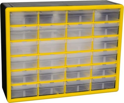 Akro-Mils 24-Drawer Plastic Storage Cabinet, 20"W x 6"D x 16"H, Yellow by Akro-Mils