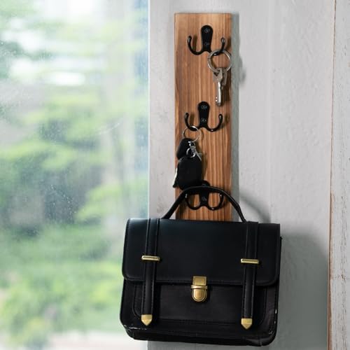 Yohsnor Key Holder Wall Mounted,Vertical Design Brown Key Rack with Hooks - Image 3