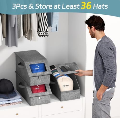 AOODA 3 Pack Stackable Hat Storage Box for Baseball Caps, Holds 36 Caps - Image 2