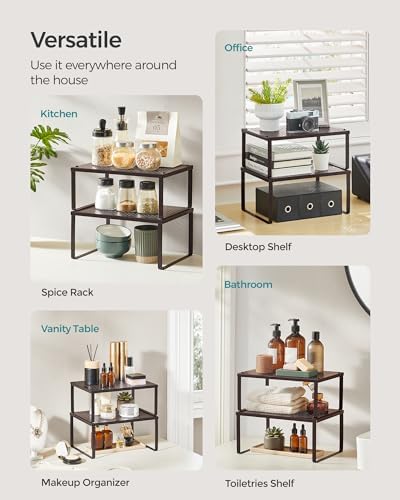 SONGMICS Set of 2 Metal Spice Racks, Stackable Expandable Shelf Risers - Image 6