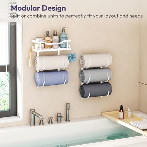 SWTYMIKI Over the Door Towel Rack - 6 Tier Towel Racks for Bathroom Wall Mounted, Towel Holder with Shelf, Hanging Rolled Towel Storage Organizer for Small Bathroom, Camper, RV, White - Image 5