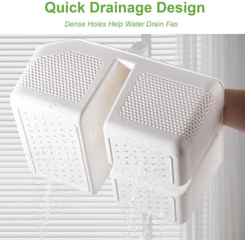 Plastic Shower Caddy Portable Shower Basket with Bamboo Handle, White - Image 3