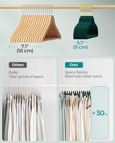 SONGMICS Velvet Hangers 50 Pack, Non-Slip Clothes Hangers, Space-Saving | Suit Hangers with Shoulder Notches, Pants Bar, 360° Swivel Hook, for Closet, Green, BREANNA Collection UCRF029C05 - Image 4