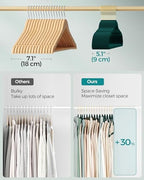 SONGMICS Velvet Hangers 50 Pack, Non-Slip Clothes Hangers, Space-Saving | Suit Hangers with Shoulder Notches, Pants Bar, 360° Swivel Hook, for Closet, Green, BREANNA Collection UCRF029C05 - Image 4