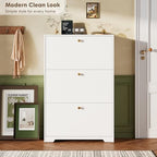 Nicetree Shoe Cabinet with 3 Flip Drawers, Narrow Shoe Organizer Cabinet, Freestanding Shoe Rack Cabinet, Modern Shoe Storage Cabinet for Entryway, Hallway, Foyer, White - Image 5