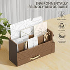 Bamboo Mail Organizer Countertop Pen Holder Wooden Desktop Storage Drawers - Image 2