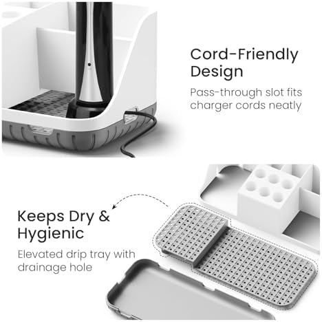 Boperzi Electric Toothbrush Holders with Cord Slots: Detachable Toothbrush and Toothpaste Holders, Large Tooth Brush Storage Caddy Set Drainage, Anti-Slip Bathroom Counter Organizer for Family, Kids - Image 6