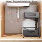 2 Packs 17IN Depth Under Sink Organizer, 2-Tier Pull Out Cabinet Organizer With Smooth Circular Rail, Large Capacity Metal Mesh Sliding Drawers For Bathroom& Kitchen Storage,Height Adjustable –Black - Image 2