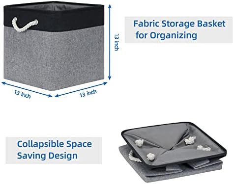 Temary Baskets 4 Pack Fabric Storage Cube Storage Baskets 13x13x13 Storage Cube Bins for Shelves with Handles, Basket for Organizing (Black&Gray) - Image 6