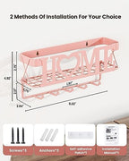 Key Holder for Wall - Adhesive Key Rack with 5 Key Hooks, 11.02" L×2.75" W×4.92" H, Key and Mail Organizer Wall Mount, Key Hanger for Wall, Entryway, House, Living Room Decor(Pink) - Image 2