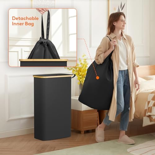 Lifewit 65L Slim Laundry Hamper with Lid and Removable Bag, Black - Image 4