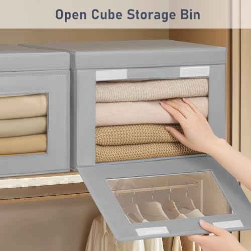 DIMJ Storage Bins with Lids - 4 Pack Large Fabric Closet Organizer with Window & Handles, Collapsible Decorative Storage Boxes for Shelves Under Bed, Books Clothes Blankets Sweaters Organization - Image 2