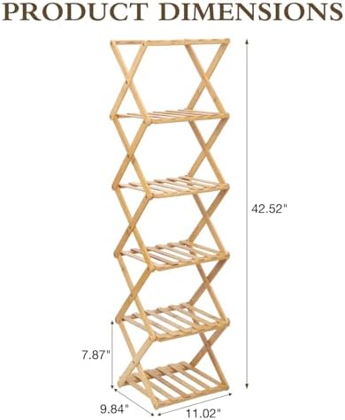Bamboo Shoe Rack 6 Tier Foldable Shoe Rack for Entryway - Image 3