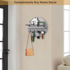 Key Holder for Wall Decorative with Shelf and Hooks, Unique Mail Organizer Wall Mount with Sunglasses Holder, Cute Circular Design Entryway Key Rack Hanger, Rustic Home Decor Boho Wall Decor (grey) - Image 3