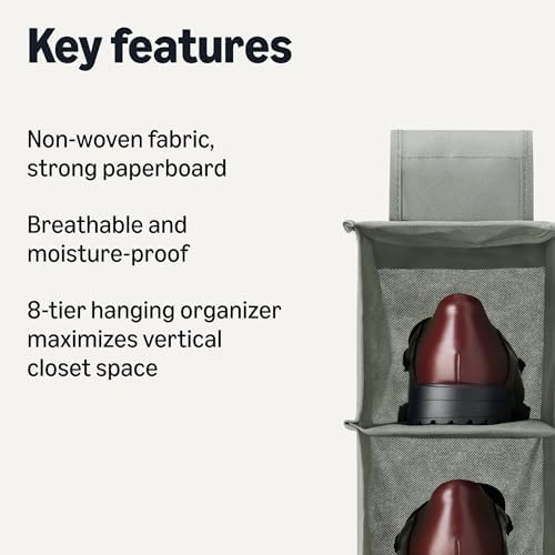 Amazon Basics 8-Tier Hanging Closet Shelf Shoe Organizer, Space Saving Storage, Foldable, 11.5 x 41 x 5.5 in, Dark Grey - Image 3