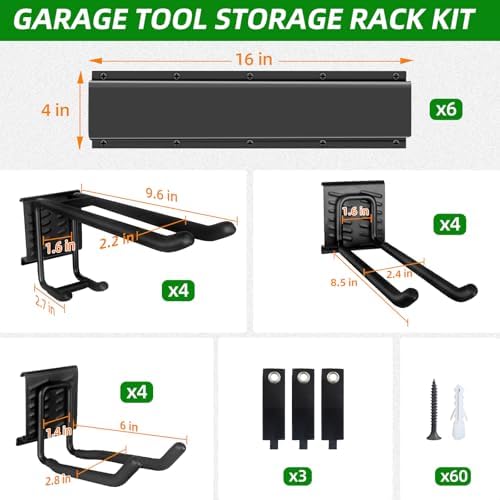 Garage Wall Organizer, 96 in Garden Tool Organizer with 12 Adjustable Hooks - Image 4